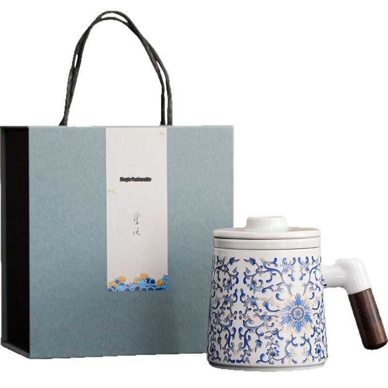 Mutton Fat Jade Style Ceramic Mug with Mountain Bird Design