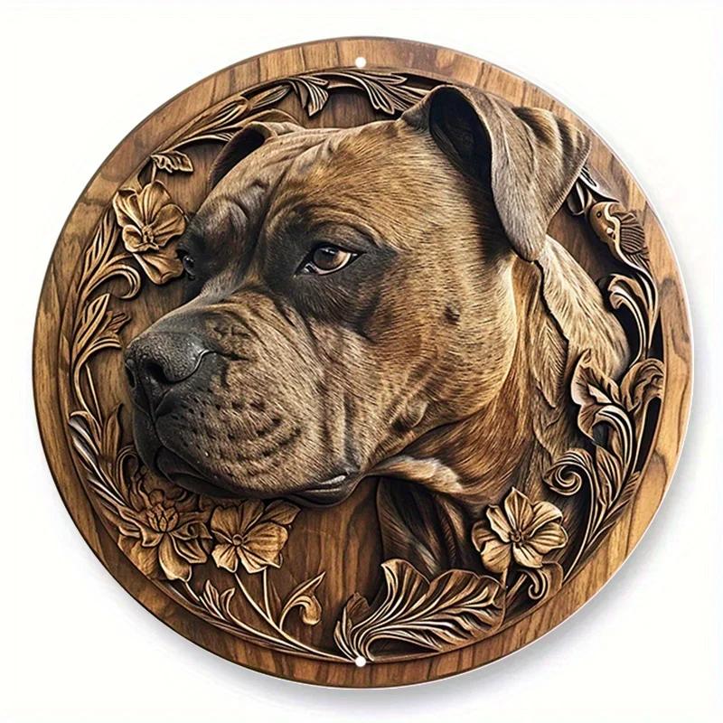 Round Metal Aluminum Sign Faux Embossing Wreath Sign Living Room Decoration Mothers Day Gifts French Bulldog Themed Decoration