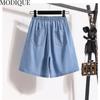 MODIQUE Women's Denim Shorts Summer Plus Size New Loose Casual Solid Color A-Line Denim Short Pant Female High Waisted Hotsweet Blue Trousers Blue