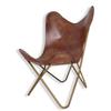 Stylish Recliner Brown Leather Butterfly Chair with Folding Golden Powder Coated Iron Stand