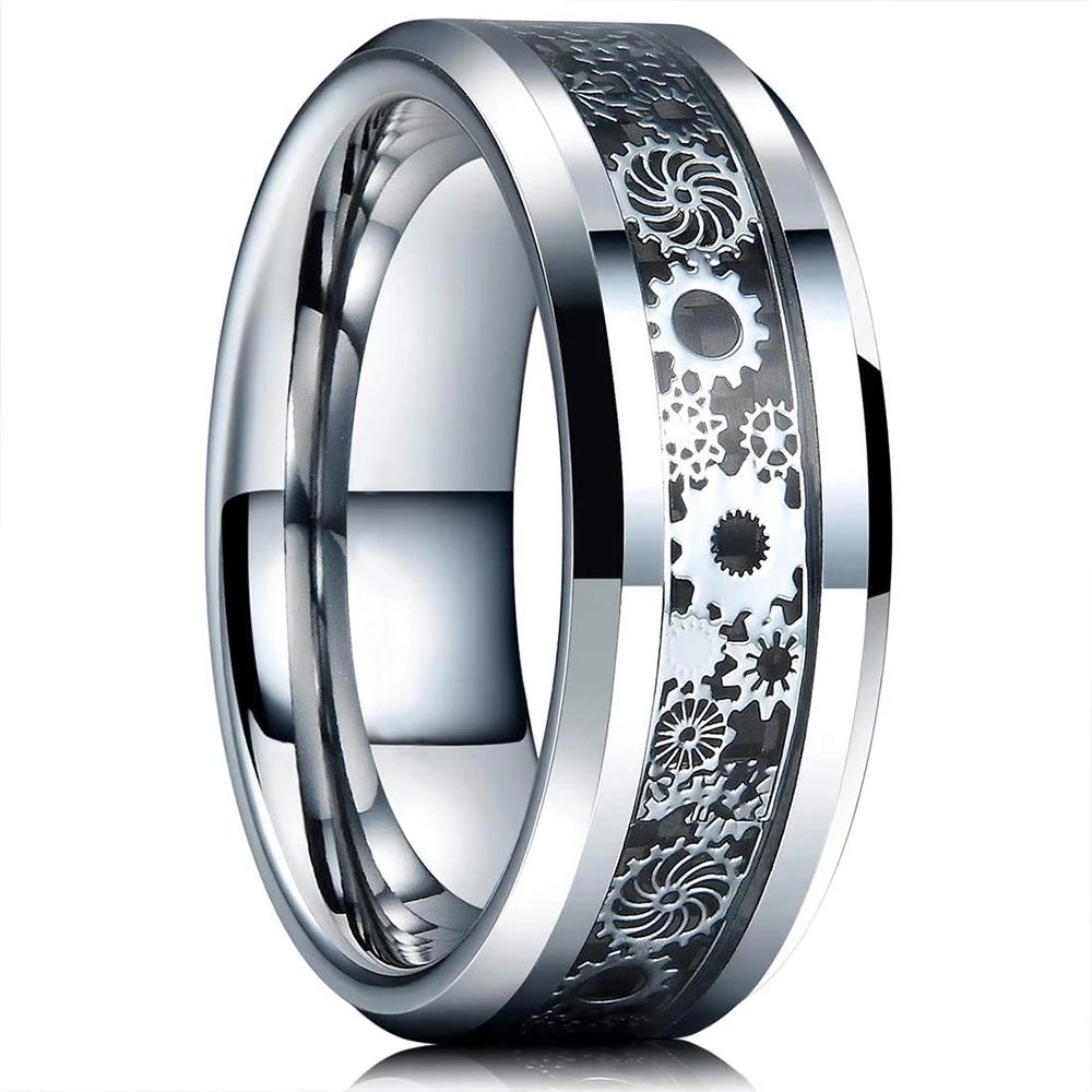 Vintage Silver Color Titanium Stainless Steel Rings for Men Black Carbon Fiber Ring Wedding Jewelry Christmas Gift Accessories