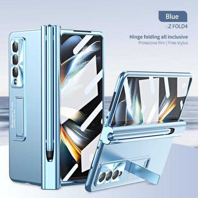 With S Pen Plating Clear Magnetic Case For Samsung Galaxy Z Fold 4 5G Kickstand 360 Full Screen Protector Phone Cover Z Fold 3