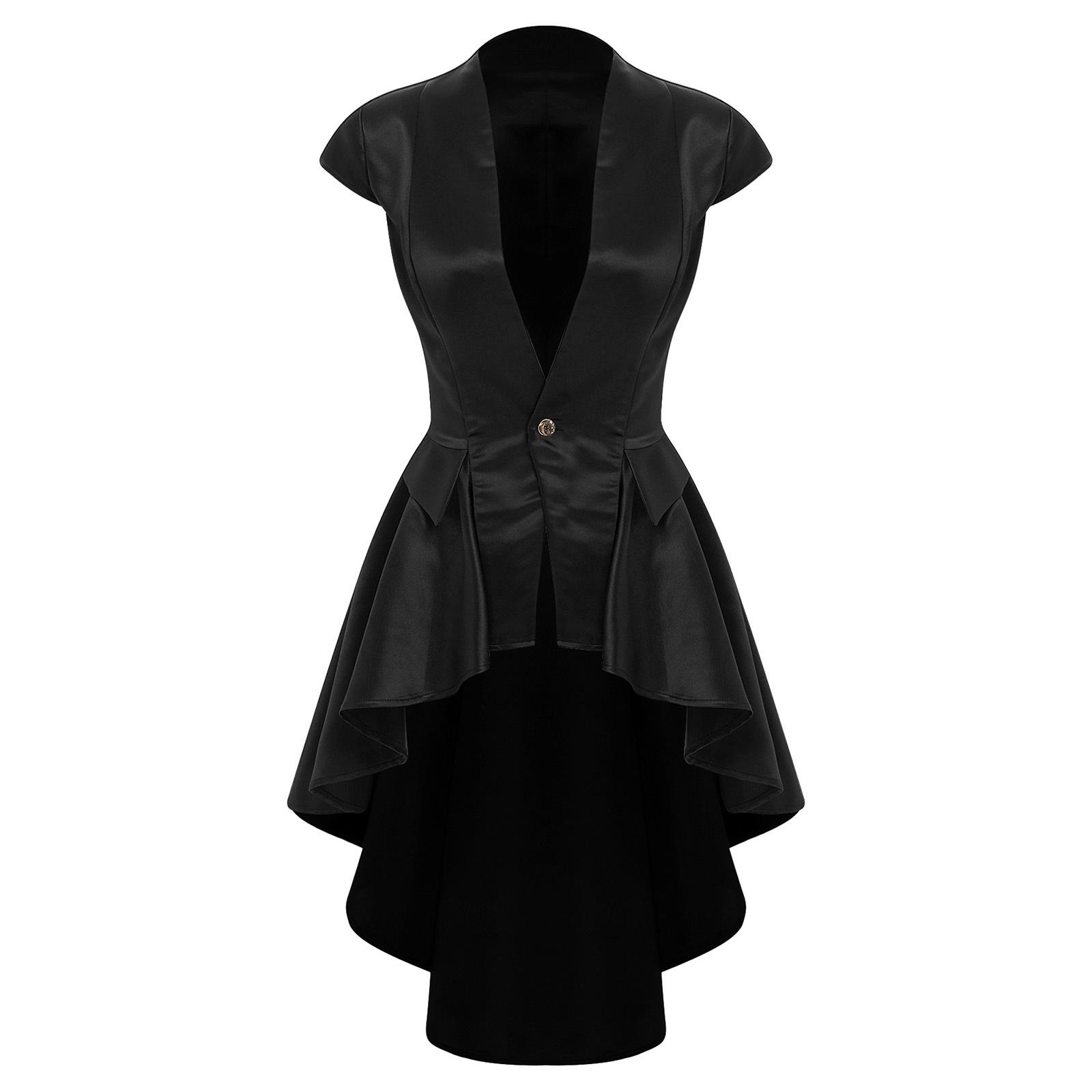 

Жіночий готичний стімпанк жакет з глибоким V-подібним вирізом, рукавами-ліхтариками та одним ґудзиком, вікторіанський фрак S чорний