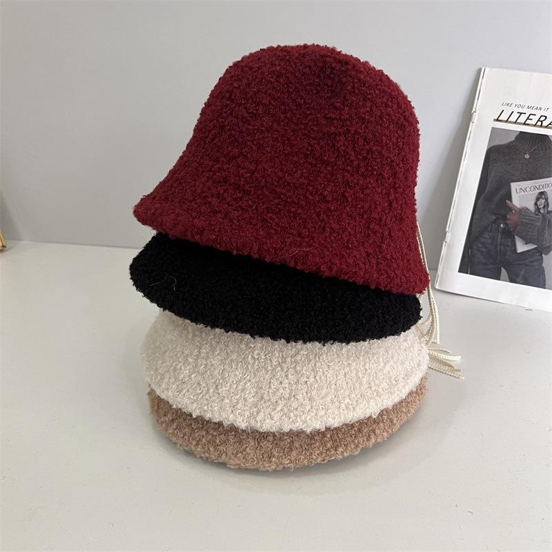 

Lamb wool basin hat women s autumn and winter solid color versatile bucket hat simple face bucket hat travel M（56-58cm） хакі