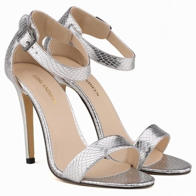 

Сексуальные девушки Женская обувь Открытые носки Высокие каблуки Крокодиловый принт Открытый носок Ремешок на щиколотке Сандалии Туфли-лодочки 39 серебряный