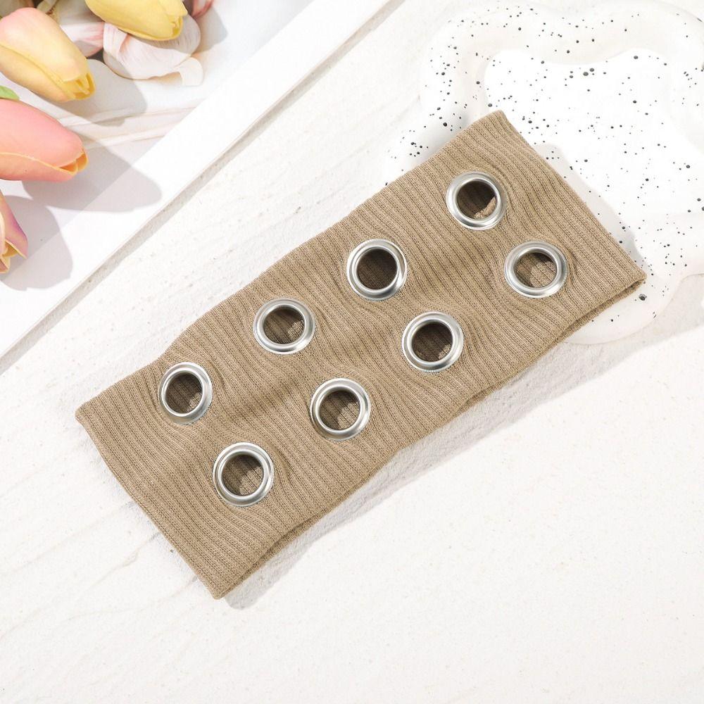 Wide Elastic Rock Head Band Fabric Hollowed Out Eyelets Headband Punk Headwrap  Steampunk