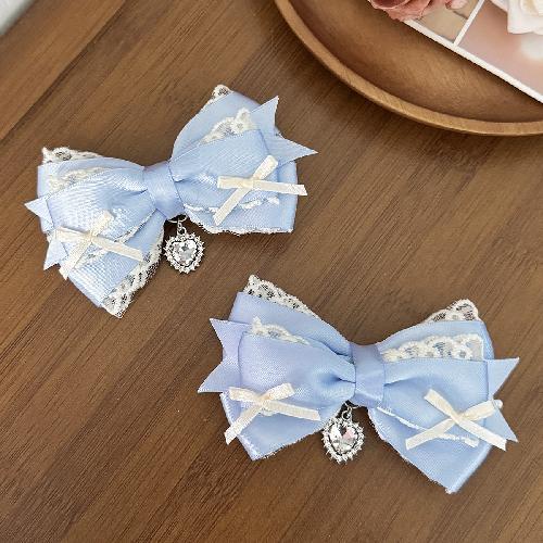 2pcs/set Lolita Cartoon Lace Bow Hair Clip Japanese Sweet Girly Side Clip Cute Mass Production Style Hair Accessories for Girls