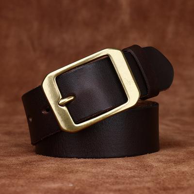 חגורת אבזם סיכה מעור פרה שכבה ראשונה רטרו שטוף איטלקי לגברים עור אמיתי פשוטה ורב-תכליתית חגורת ג'ינס קז'ואל לגברים