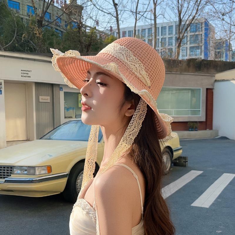 Thin knitted hat new fashion trend summer sand lace seaside beach sunshade sun protection hat bucket hat