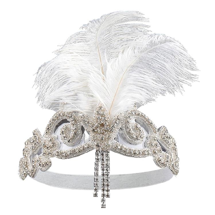 

Прикраса для голови, прикрашена стразами, зручний у використанні пір євий головний убір, пов язка для волосся в стилі 1920-х років для тематичних вечірок, на кожен день білий