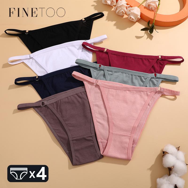 FINETOO 4 Pezzi Mutandine da Donna in Cotone Sexy Anello Metallico in Vita Biancheria Intima Mutandine Traspiranti Lisce Slip Morbidi da Donna Lingerie Comfort