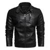 Men's Retro Motorcycle Leather Jacket Stand Collar Slim Fashion Plush Leather Jacket