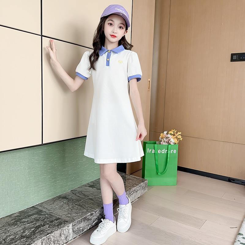 Girls Summer Polo Neck Romper Dress Princess Short Sleeve