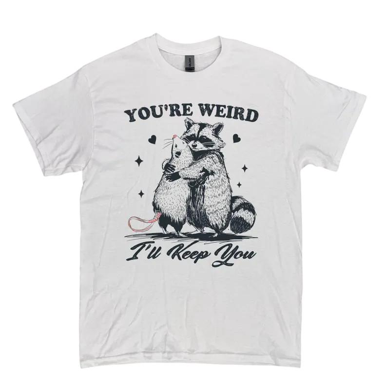 Funny Raccoon Hugs Possum 90s Graphic Shirt, Vintage Raccoon You re Weird Tee XL