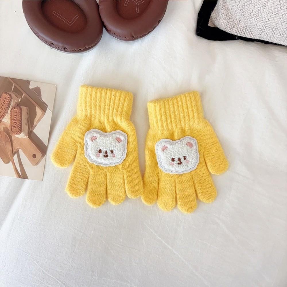 Full Finger Design Warm Gloves Knitted Material Cartoon Bear Gloves Warm Knitted Mittens For Girls