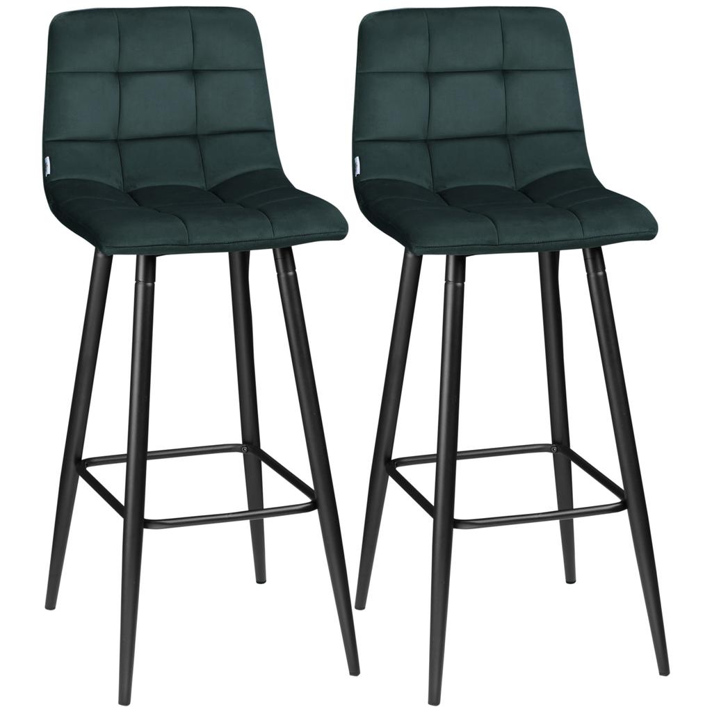 Bar Stool Set of 2, Modern Design, Soft Seat, Steel Frame, 42 X 55 X 103 Cm, Green