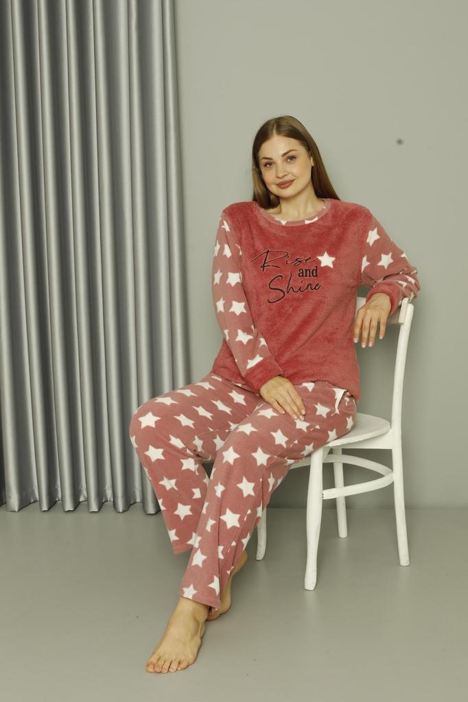 Akbeniz Welsoft Polar Women's Large Size Powder Pajama Set 808042
