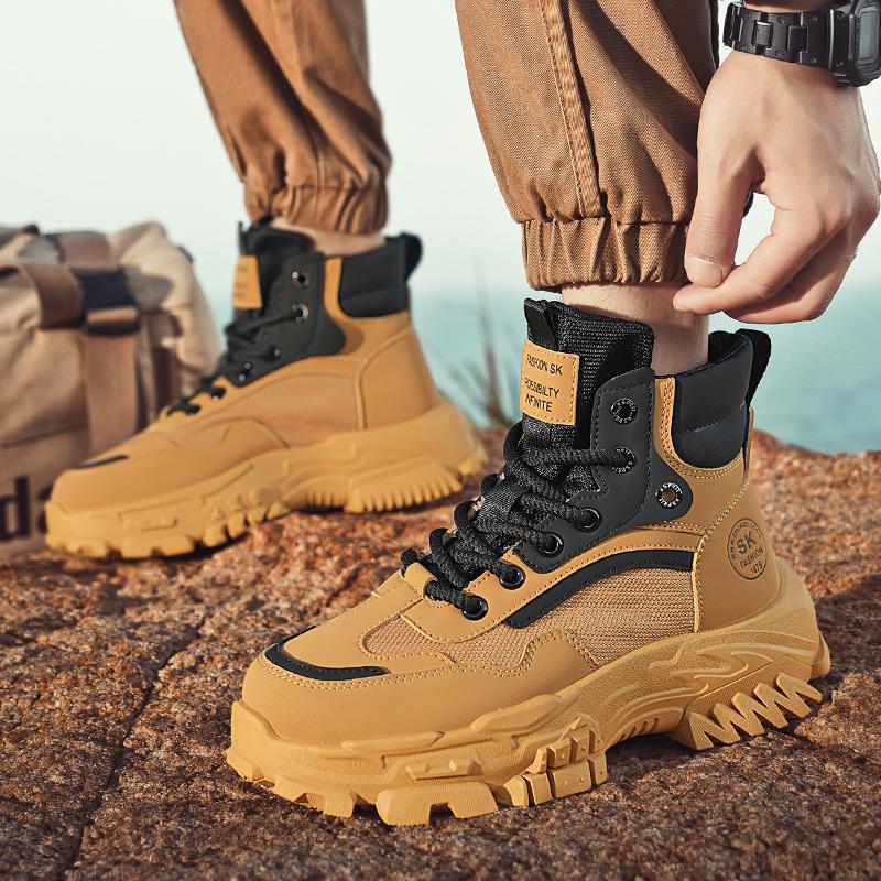 

Labor insurance men s shoes autumn and winter outdoor mountaineering non-slip and wear-resistant work sports thick soles heightening black Martin boot 44