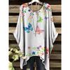 Camiseta para Mujer Estampado Floral Colorido Cuello Redondo Top Dobladillo Irregular Manga Corta Talla Grande Ropa para Mujer Casual al Aire Libre