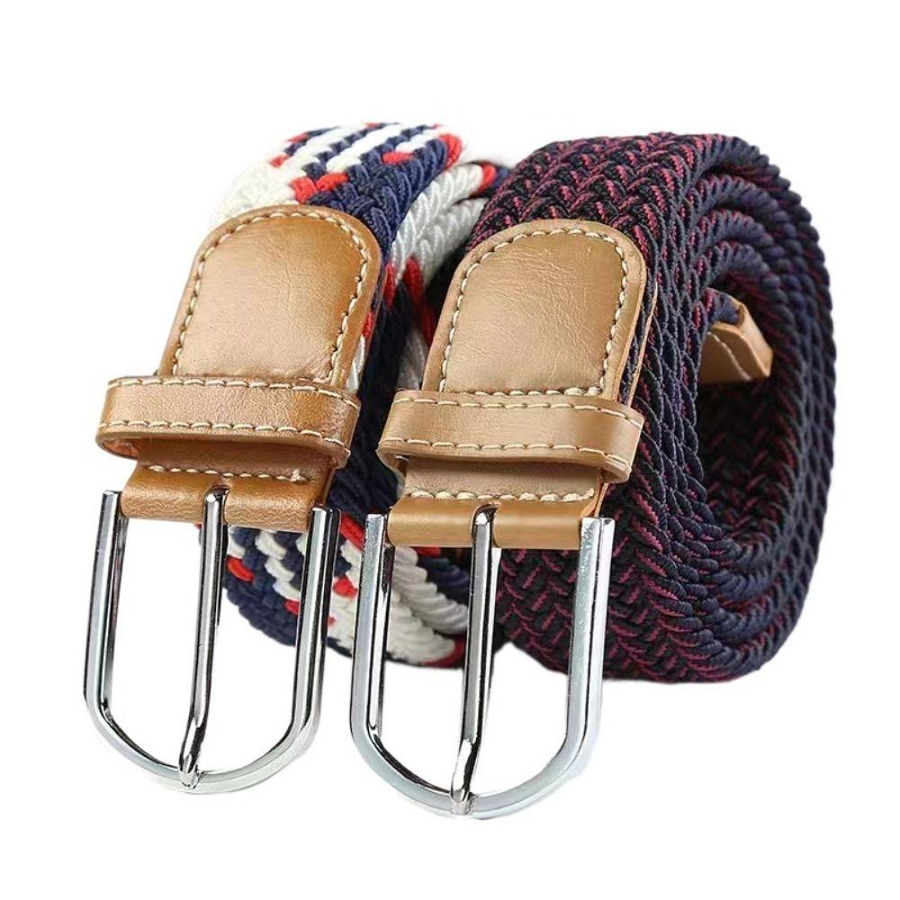 Multicolored Elastic Braided Belt No Hole Men's Waistband Durable Stretch Woven Belt  Women