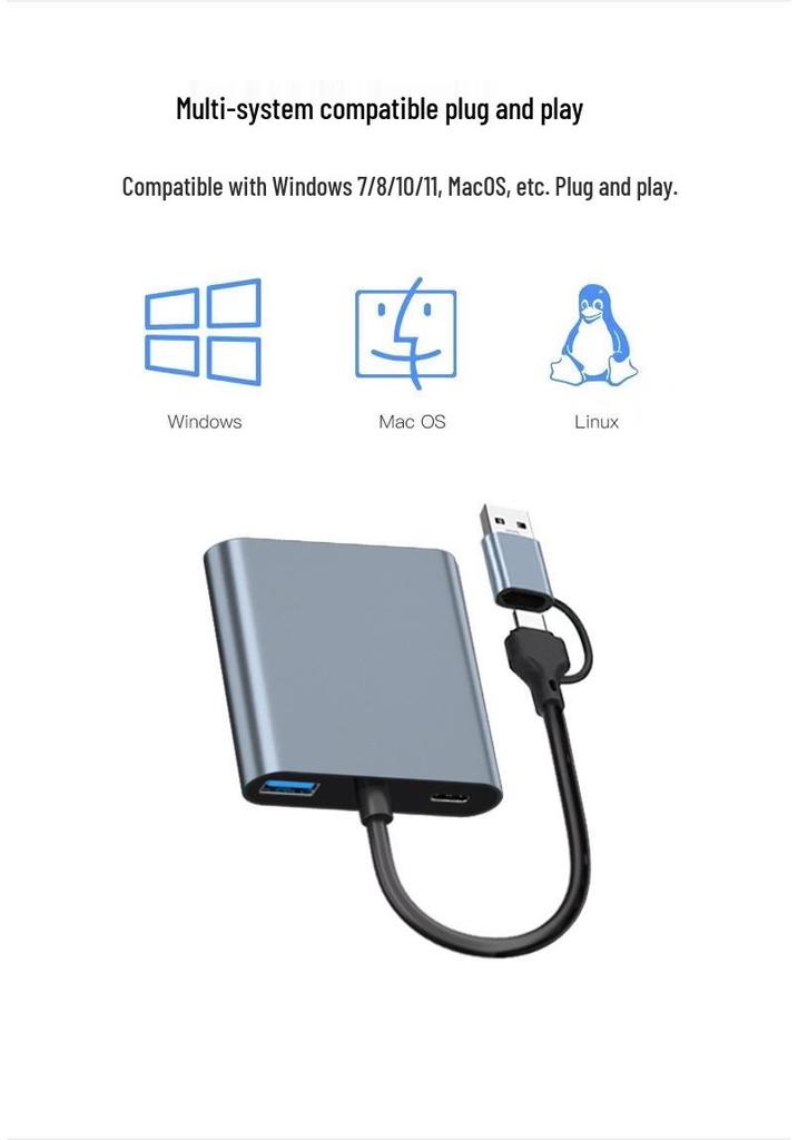 USB-C To Dual HDMI Adapter with USB 3.0 Hub, Supports Independent Triple Displays for M1/M2 Graphics Cards