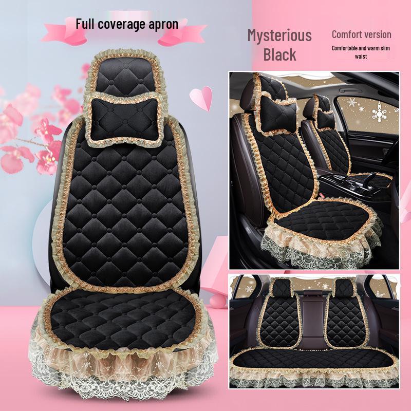 Uniwersalna antypoślizgowa pluszowa poduszka na fotel samochodowy z koronkowym wykończeniem na jesień i zimę
