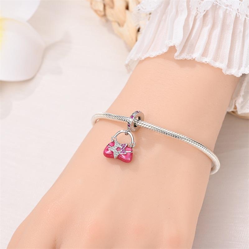 925 Silver Pink Princess Skirt Butterfly High Heels Fashion Bag Charms Beads Fit Pandach 925 Bracelets Fine DIY Jewelry