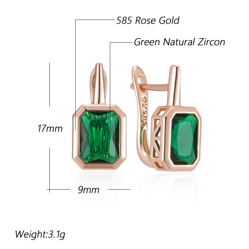 Shiny Green Natural Zircon Drop Earrings For Women Fashion Rose Gold Color High Quality Daily Fine Vintage Jewelry