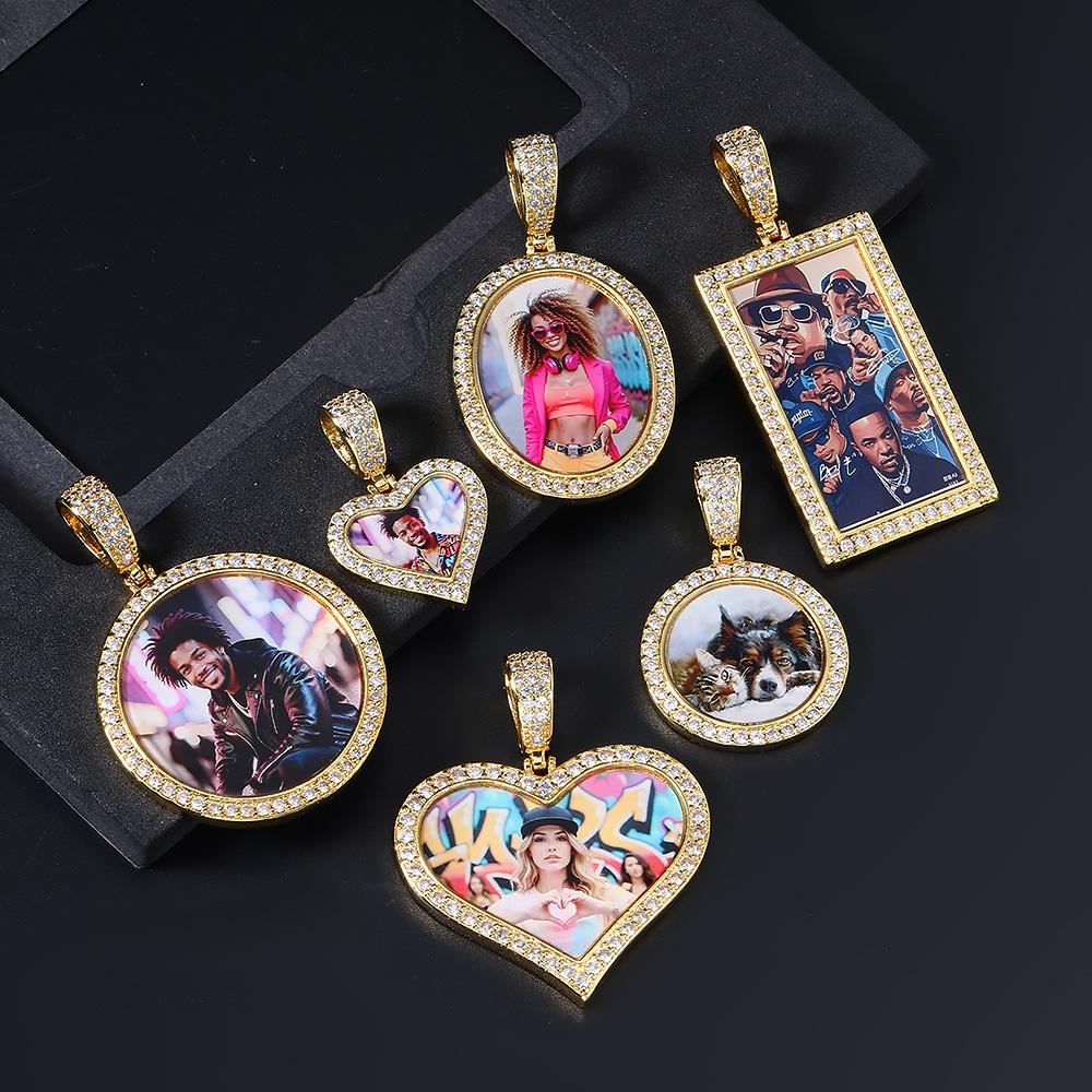 Personalized Customized Heart Photo Pendant For Women Tow Size Ice Out Gold Color Hip Hop Rock Fashion Jewelry Dropshipping