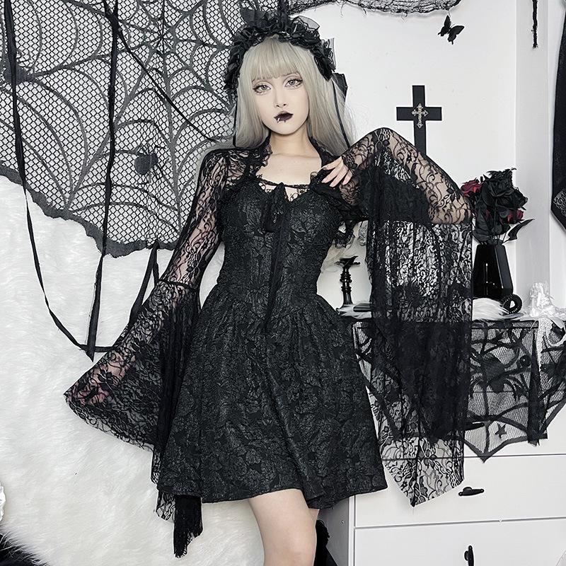 Cosplay temperament dark small vest top female sexy and thin cos horn sleeve lace small cardigan