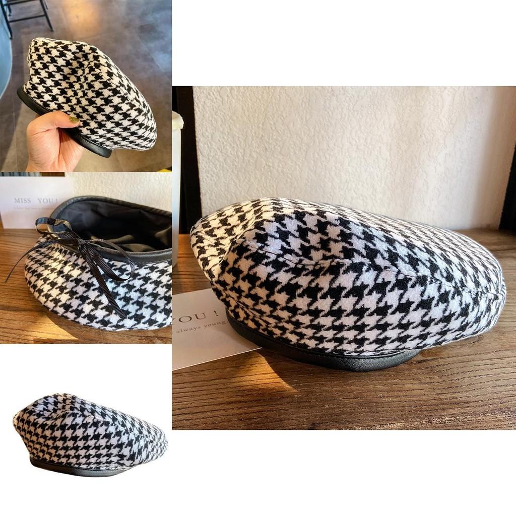 Stylish Houndstooth Beret Hat Women's Lightweight Summer Fashion Accessory