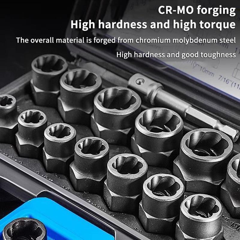 14Pcs High Strength Nut Extractor Socket Set Portable Damaged Bolt Removal Tool for Workshop Mechanic Use