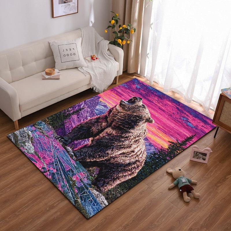 

Bear Design Carpet with Sunset Landscape and Colorful Background Suitable for use as an anti-slip for living room bedroom sofas 40x60cm( 15x23in )