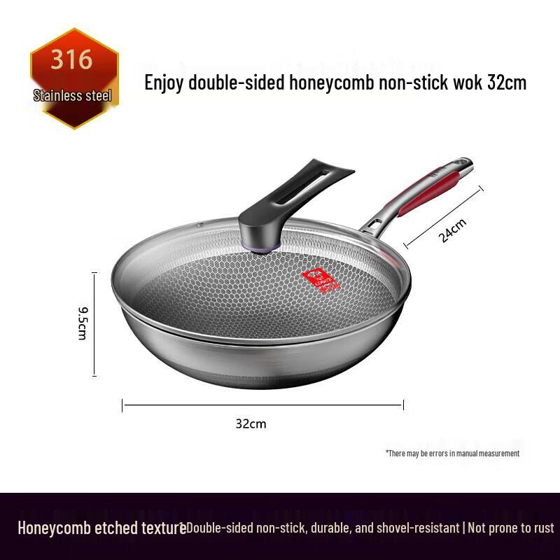KABACH 32cm 316 Stainless Steel Non-stick Wok