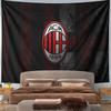 Black and red vertical stripes with a central oval AC Milan logo. Patterned tapestry for bedroom and living room home decor
