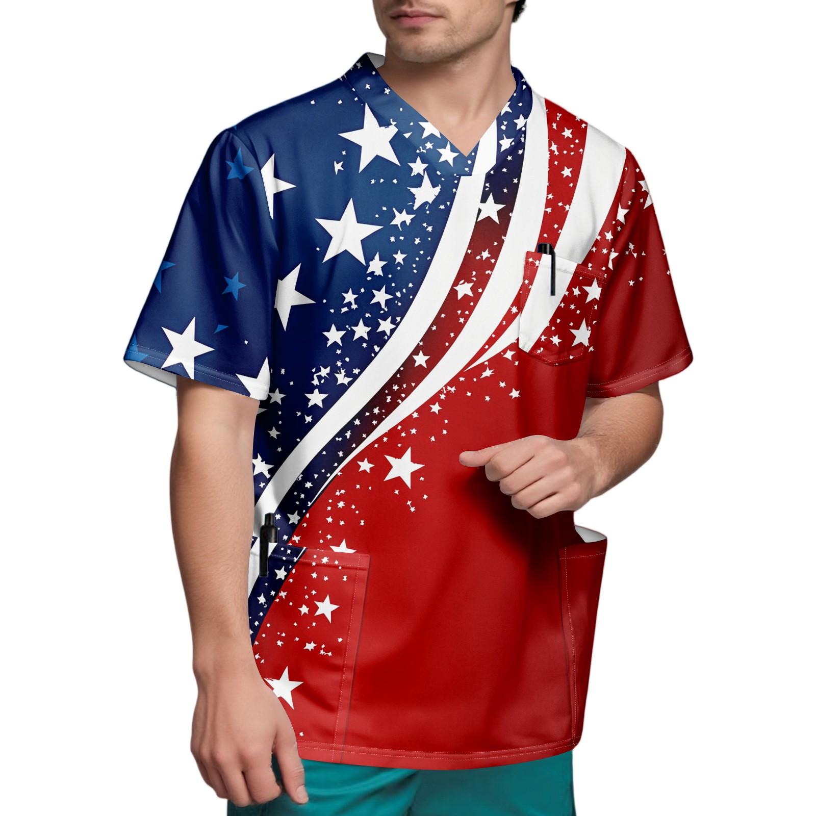 

Мужской топ с короткими рукавами и V-образным вырезом в честь Дня независимости и нагрудным карманом S винный