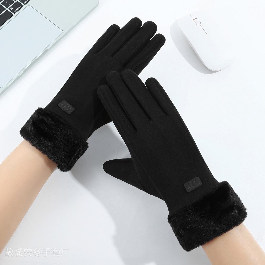 Autumn and winter warm gloves can touch screen gloves, piled and thickened anti-wind and cold students cute riding electric vehicle gloves