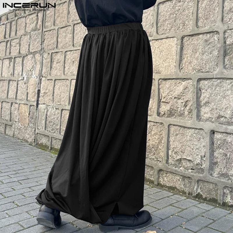 INCERUN Men Elastic Waist Irregular Wrap Casual Loose Long Pants Trousers