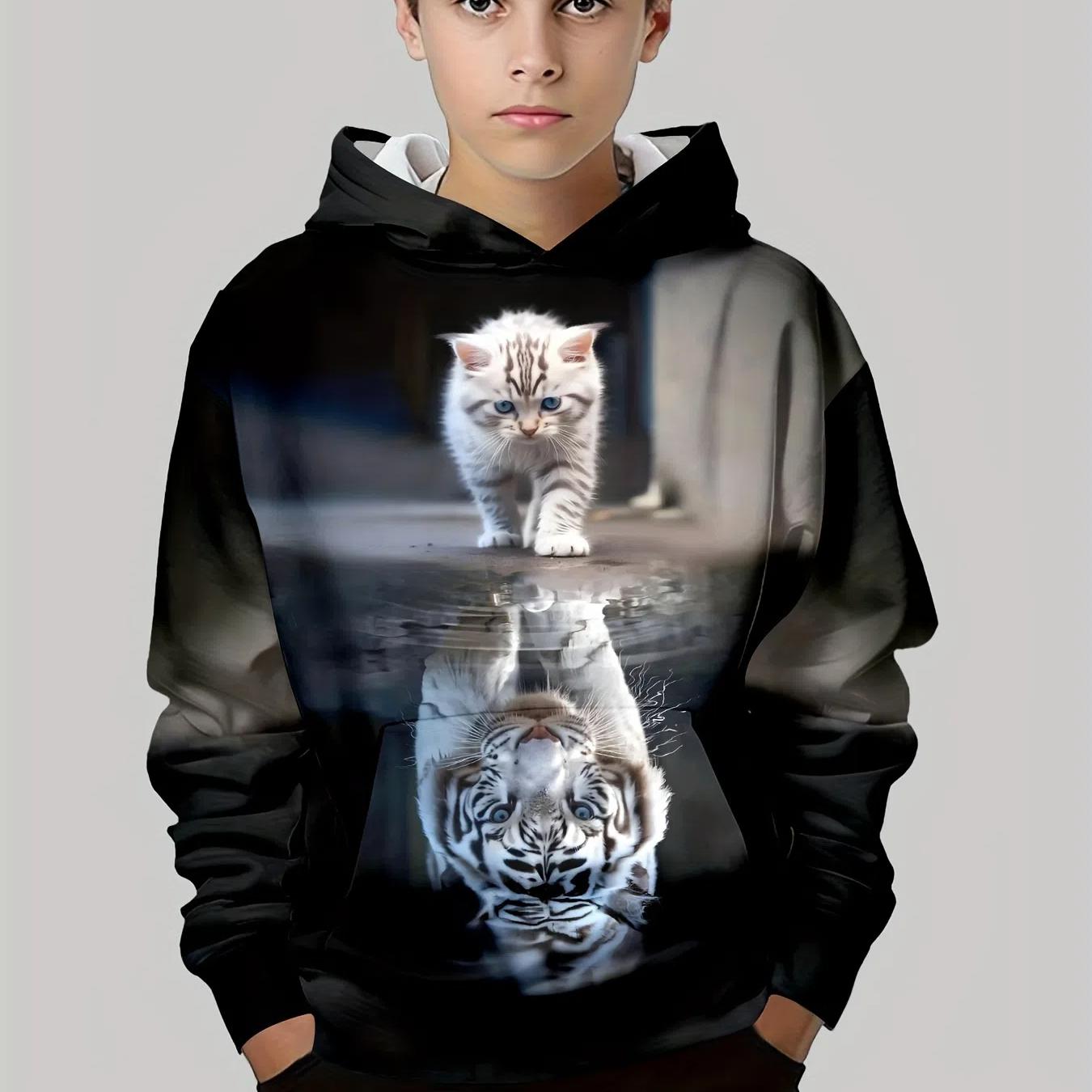 

Детская одежда Толстовки с капюшоном с длинным рукавом Детская толстовка с рисунком из мультфильма Детская мода с принтом кота Летняя одежда для девочек Топ для мальчиков 140CM