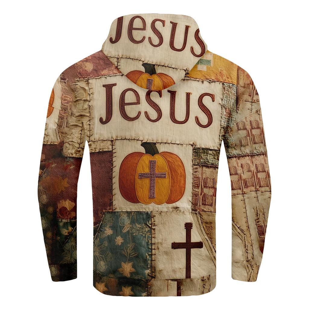 Men's Retro Casual Cross Art Print Oversized Drop-Shoulder Pockets Hoodie