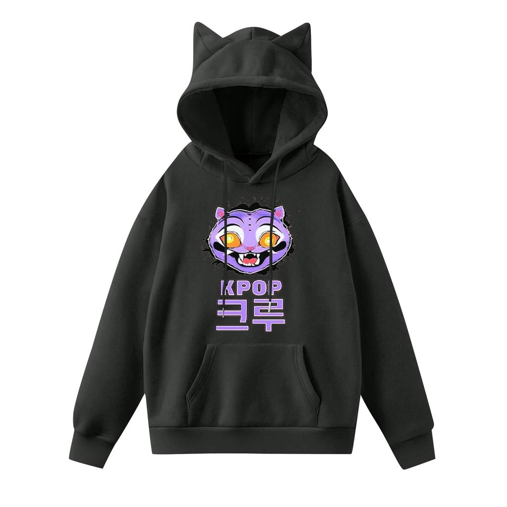 Ladies Fashion Casual Long Sleeve Printed Round Neck Hoodie Pullover Top With  Pockets