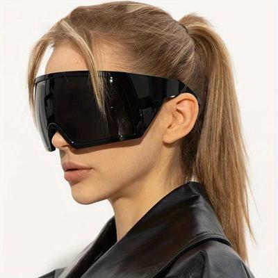 Oversize Fashion Y2k okulary przeciwsłoneczne zawijane dla mężczyzn kobiety duże oprawki czarne odcienie Punk wiatroszczelna jazda jednoczęściowe okulary przeciwsłoneczne UV400
