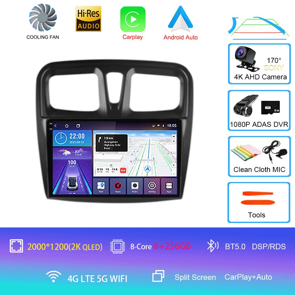 For Renault Logan 2 Sandero 2 2012-2019 Car Radio Android 14 Carplay Auto 2K Screen Multimedia Player Autoradio Stereo Head Unit