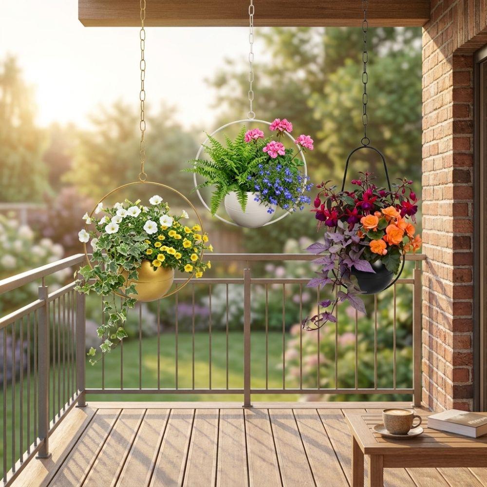 Minimalist Metal Hanging Flower Pot Iron Art Hanging Plant Bucket  Balcony Decoration