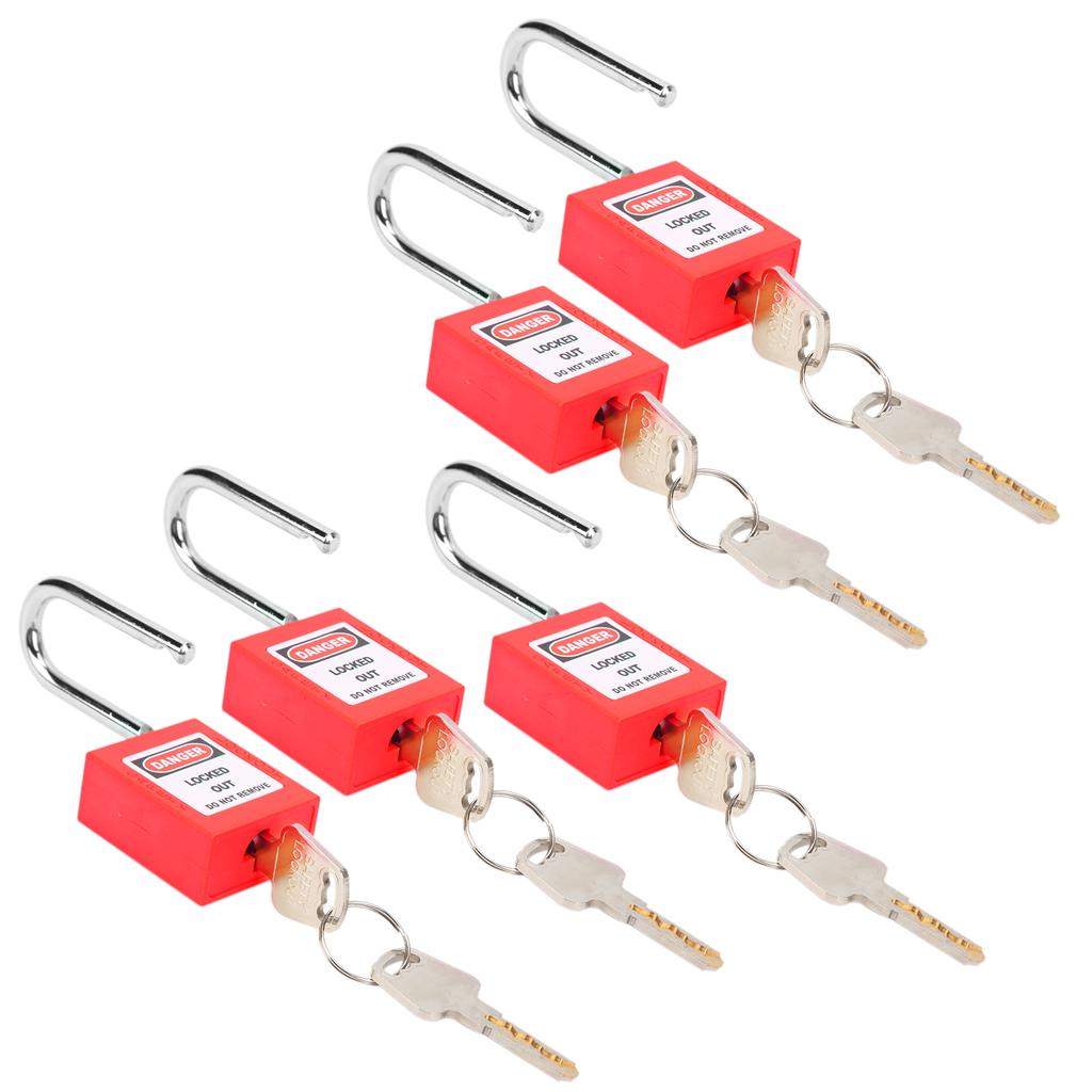 5 Sets 38mm Lockout Lock Insulation LOTO Nylon PA Steel for Nuclear Energy Logistics TransportRed