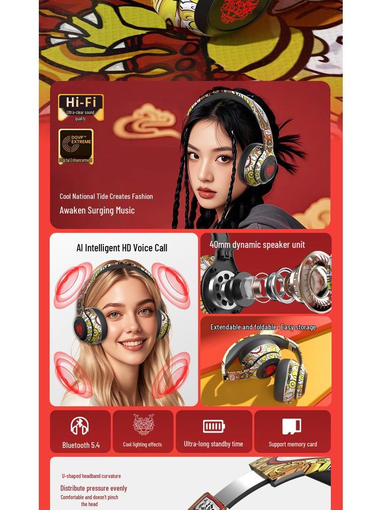 Guochao Graffiti Bluetooth Wireless Over-Ear Gaming Headphones - New Design Bestseller.