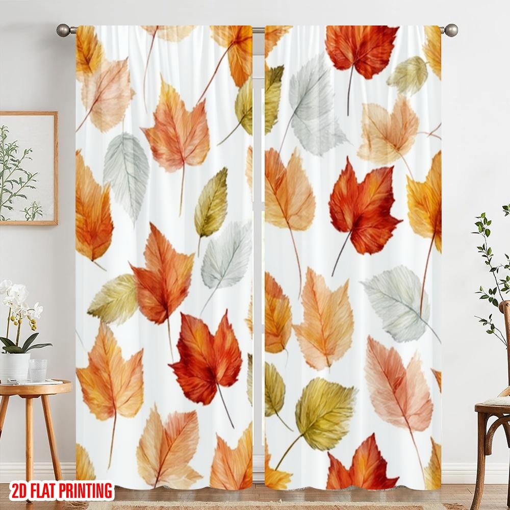 2 Stück 2D Flachdruck Szene Vorhänge Herbstblätter Aquarell_D Stoff Ohne Strom 0 Perfekt für Neujahrsfeiern