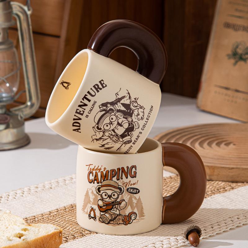 Camping Teddy Collection Ceramic Cup Large Capacity High Precision Mug Household Breakfast Cup Couple Cup Souvenir
