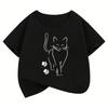 Cute Cat with Paw Kids Tshirts Summer Short Sleeve Tees Cartoon Boys Girls Clothes Kawaii Kitten Tops Y2K Children T-shirt