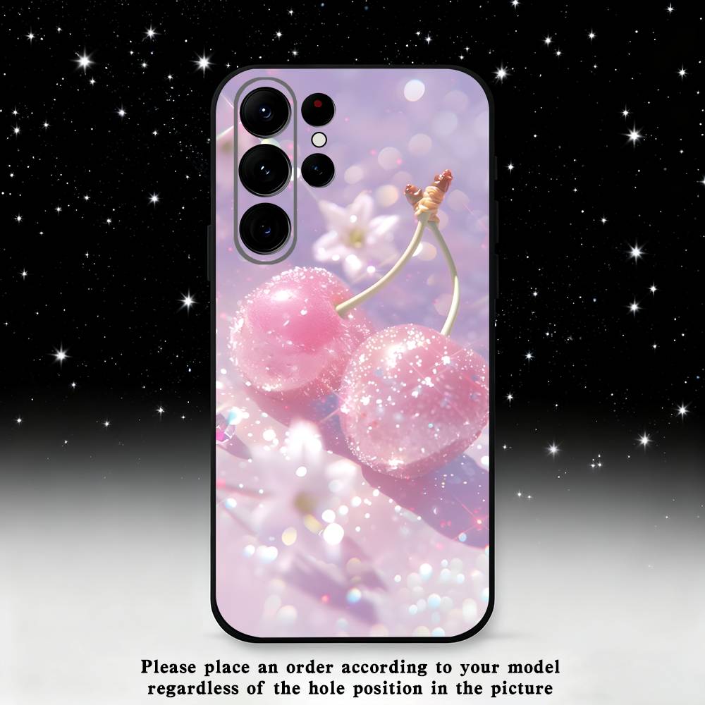 

Crystal Cherry Phone Case For Samsung S 25,24,23,22,30,21,10,9,Ultra,Plus,Lite,FE,4,5 G Black Soft Case Samsung S21 s305G